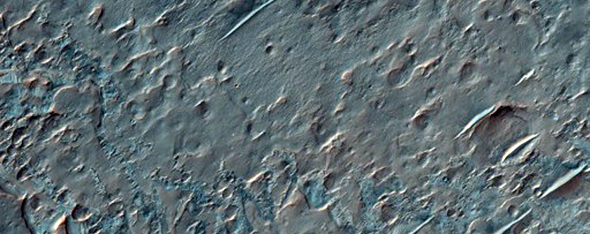 Fan Material in Crater East of Hesperia Planum
