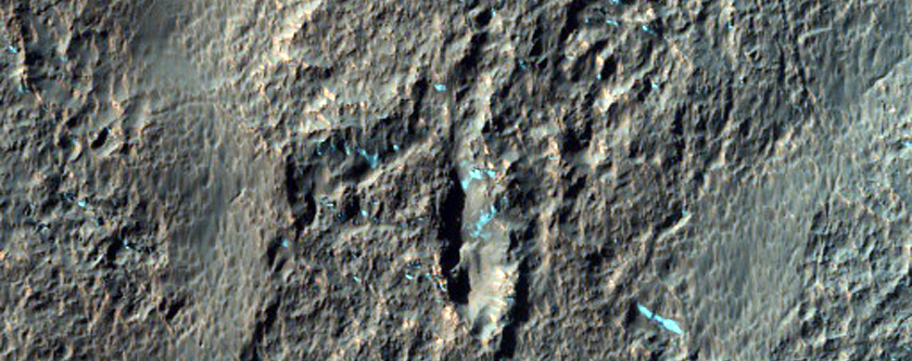 Gullied Material on Crater Wall in CTX Image