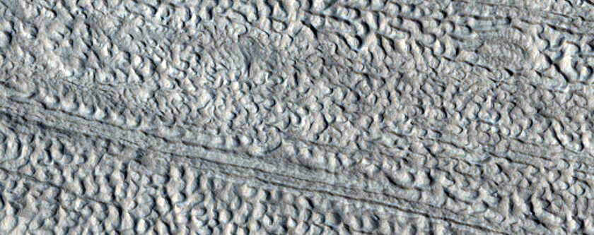 Lines of Mounds on Valley Floor South of Moreux Crater
