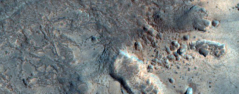 Sinuous Ridges in Crater in CTX Image 