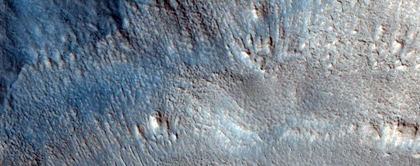 Wrinkle Ridge Intersecting Semeykin Crater
