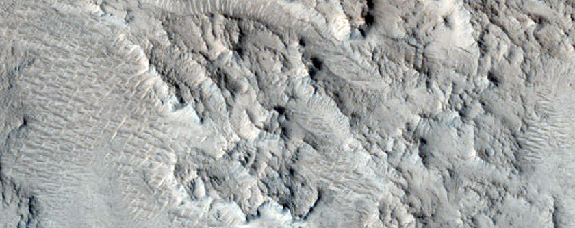 Layers Exposed in Depression in Northern Mid-Latitude Crater
