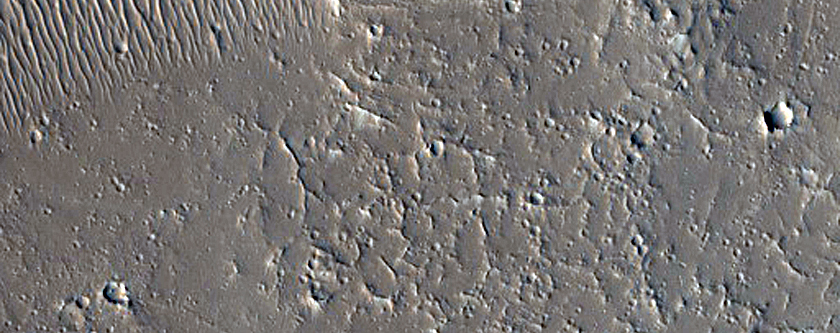 Landforms Near Olympus Mons and Lycus Sulci
