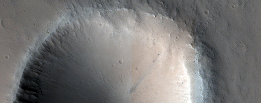 Impact Crater on Landslide on Northern Escarpment of Olympus Mons