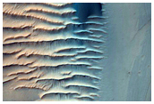 Dark Dunes Superimposed on Light Bedforms in MOC E01-01076
