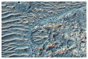 Channels and Rocky Material with Concentric Pattern on Crater Floor
