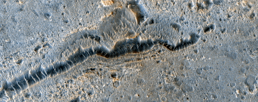 Branched Trough and Pit Features Associated with a  Curvilinear Ridge