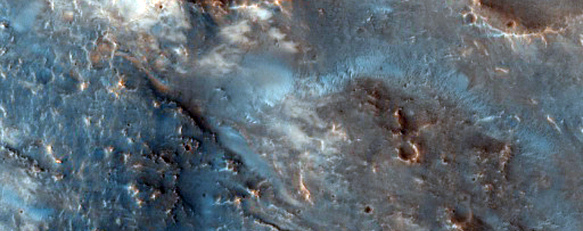 Phyllosilicate-Rich Lobate Feature in Floor of Crater
