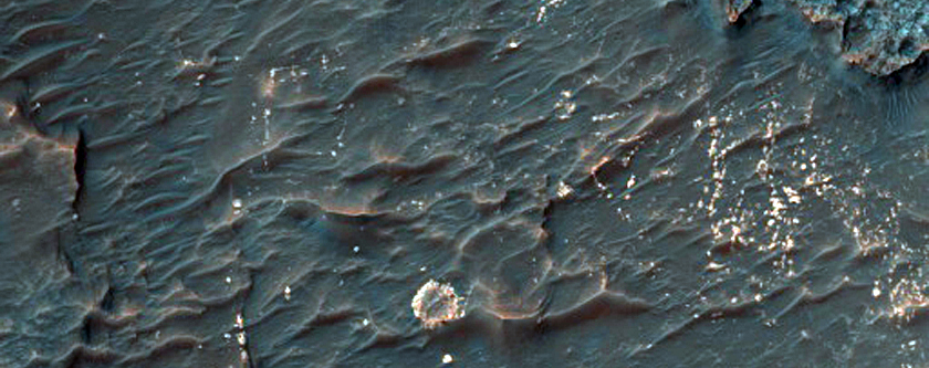 Crater with Sinuous Ridges and Bedrock
