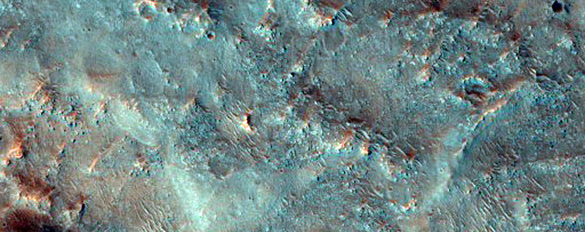 Various Landforms Including Ridges and Circular Mesas South of Capri Chasma
