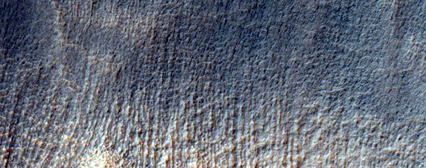 Ravine nær kanten av Newton-krateret
