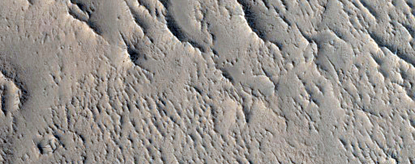 Sinuous Ridges and Cratered Mesa Tops in Central Arabia Terra
