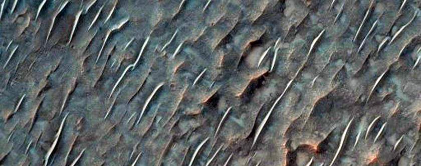 Pitted Material in Large Crater North of Hellas Planitia
