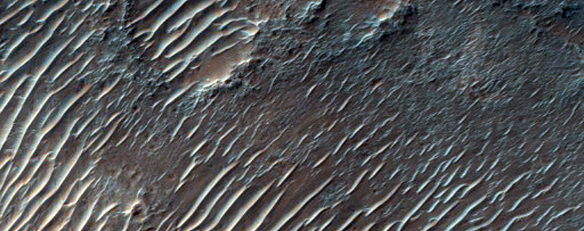 Features in and Around Crater in Tyrrhena Terra
