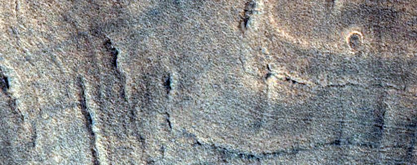أخاديد في فوهة في منخفضات اسیدالیا (Acidalia Planitia)