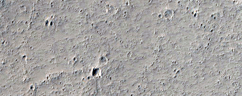 Fonte de fluxo de lava a Leste de Olympus Mons