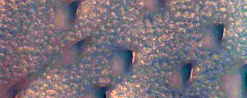 Borda de um lençol de areia na região polar norte de Marte