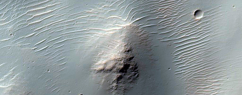 Crater and Mountain in Hesperia Planum Upland Boundary Area
