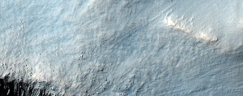 Fresh Small Impact Crater on Rim of Much Larger Crater
