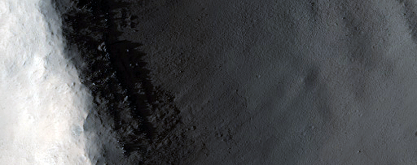 Layers in Crater Wall Near Kasei Valles
