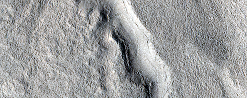 Channels Near Crater in Northern Mid-Latitudes
