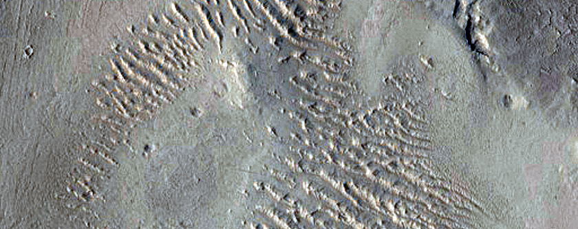 Landforms in Crater in Western Arabia Terra
