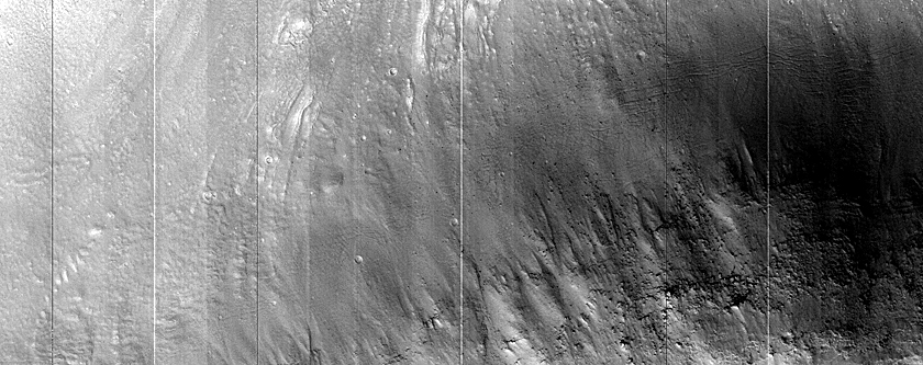 Flow around Obstacle in Northern Mid-Latitude Crater
