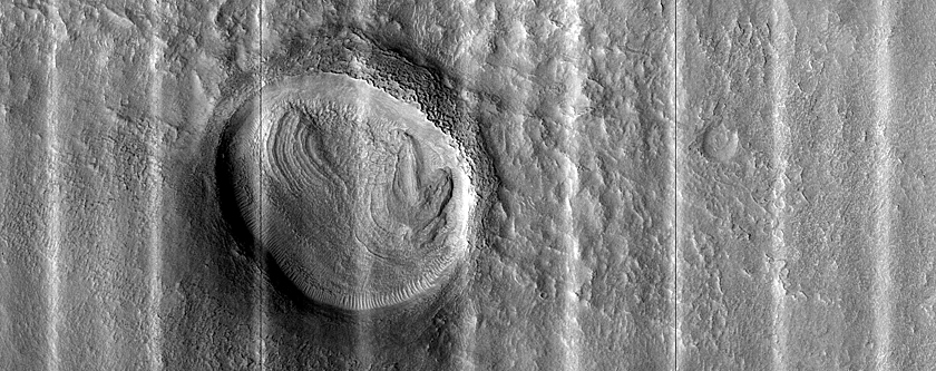 Layered Structure in Crater in Northern Plains
