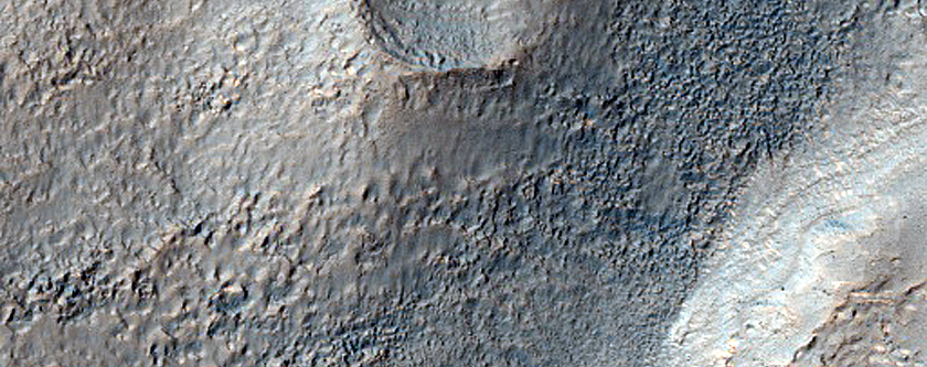 Gullies and Lobate Flows in Crater
