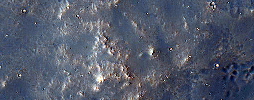Mounds in Crater in Ejecta of Lampland Crater