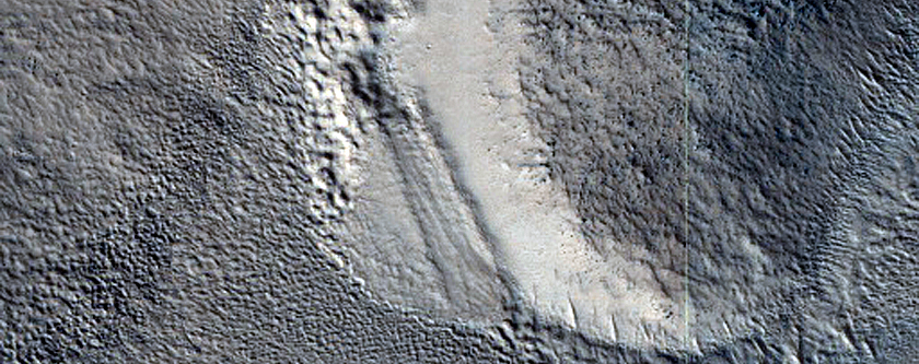 Layered Feature Leaning Against Crater Wall in Protonilus Mensae
