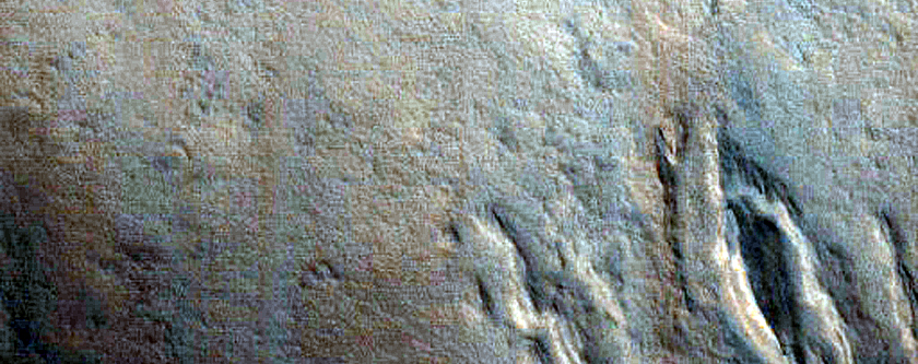 Curved Ridges along Trough Wall in Acheron Fossae

