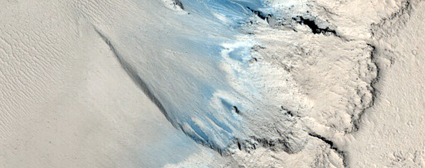 Lava Flowing into Impact Crater in Elysium Planitia
