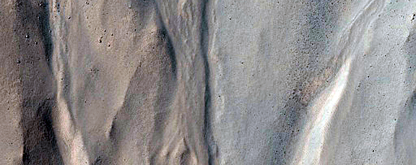 Gullied Crater with Rock Exposures

