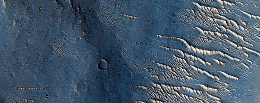 Well-Preserved Flow-Ejecta Crater East of Juventae Chasm
