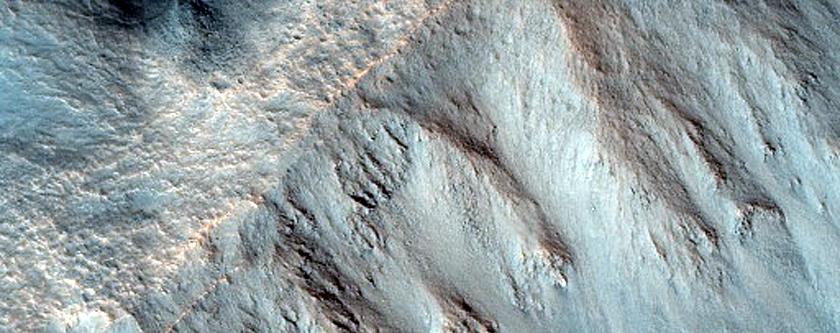 Gullies in Crater West of Xanthe Dorsa
