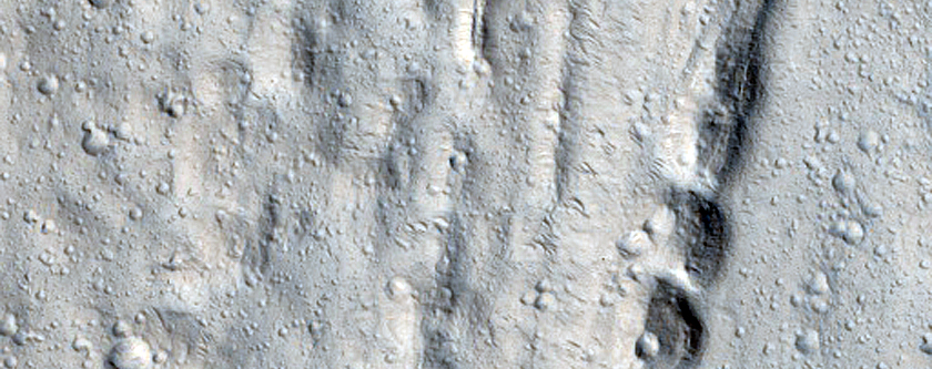 Lobate Feature Northwest of Olympus Mons Basal Scarp
