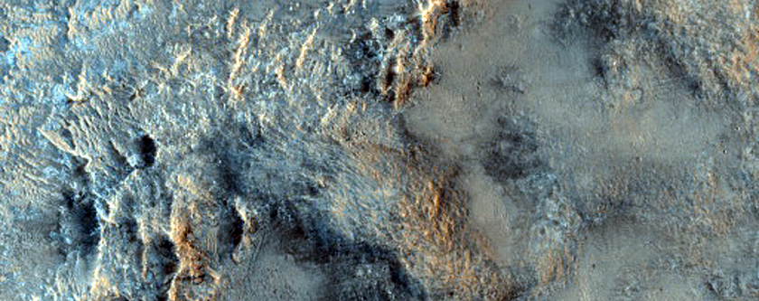 Olivine along Edge of Crater Filling Deposit in Tyrrhena Terra
