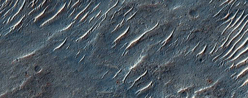 Wrinkle Ridge and Ejecta Sample in Solis Planum
