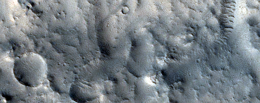 Valleys in Crater North of Sacra Sulci
