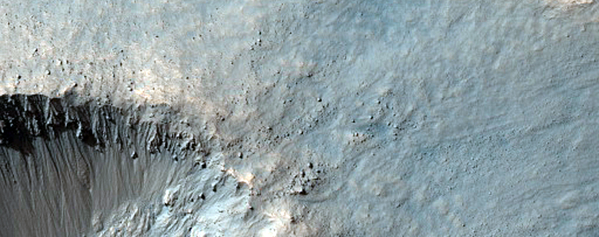 Fresh Small Impact Crater on Rim of Much Larger Crater