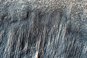 Dark Streaks on Steep Terra Sirenum Crater Wall
