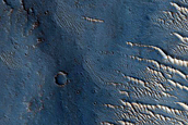 Well-Preserved Flow-Ejecta Crater East of Juventae Chasm
