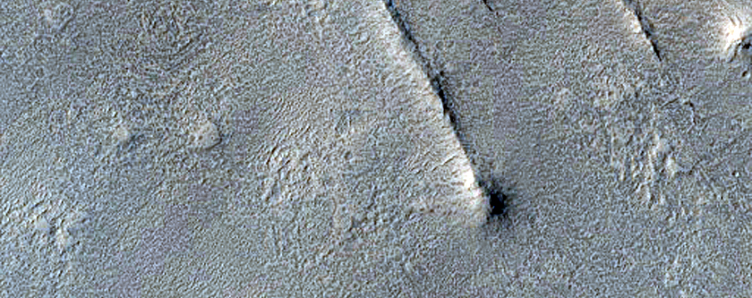 Straight Ridge-Forming Material South of Gill Crater in West Arabia Terra