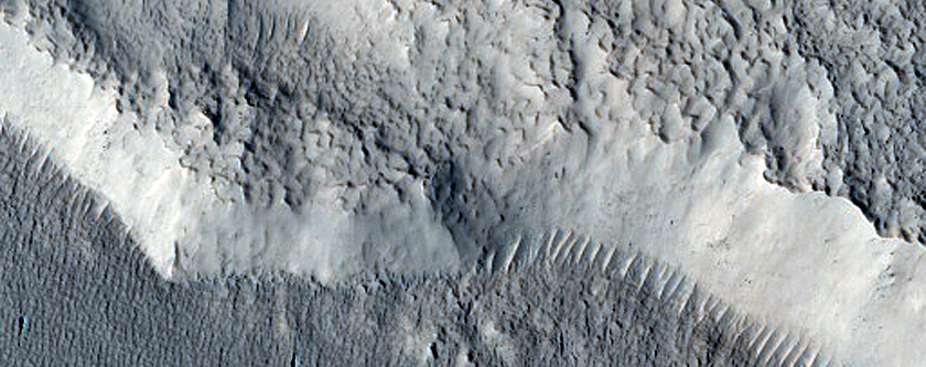 Pits in Mantle or Glacier Northeast of Moreux Crater