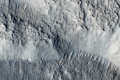 Pits in Mantle or Glacier Northeast of Moreux Crater