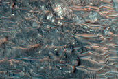 Portion of Well-Preserved Crater Peak in Hesperia Planum
