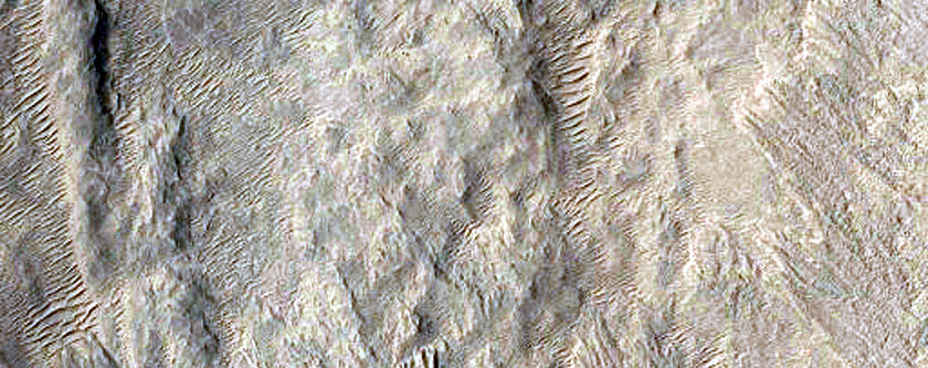 Flow Features near Crater South of Burton Crater