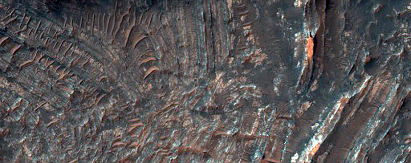 Tilted Strata in Central Structure of Martin Crater