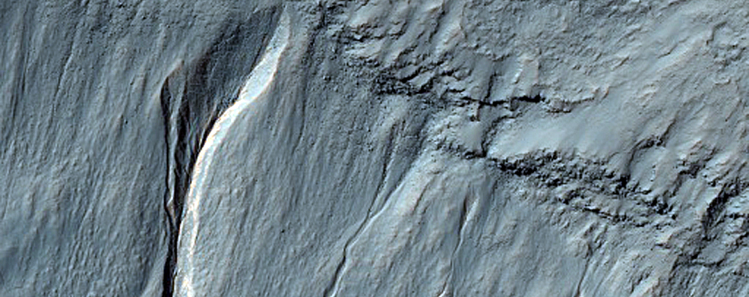 Gullies on South-Facing Wall of Crater